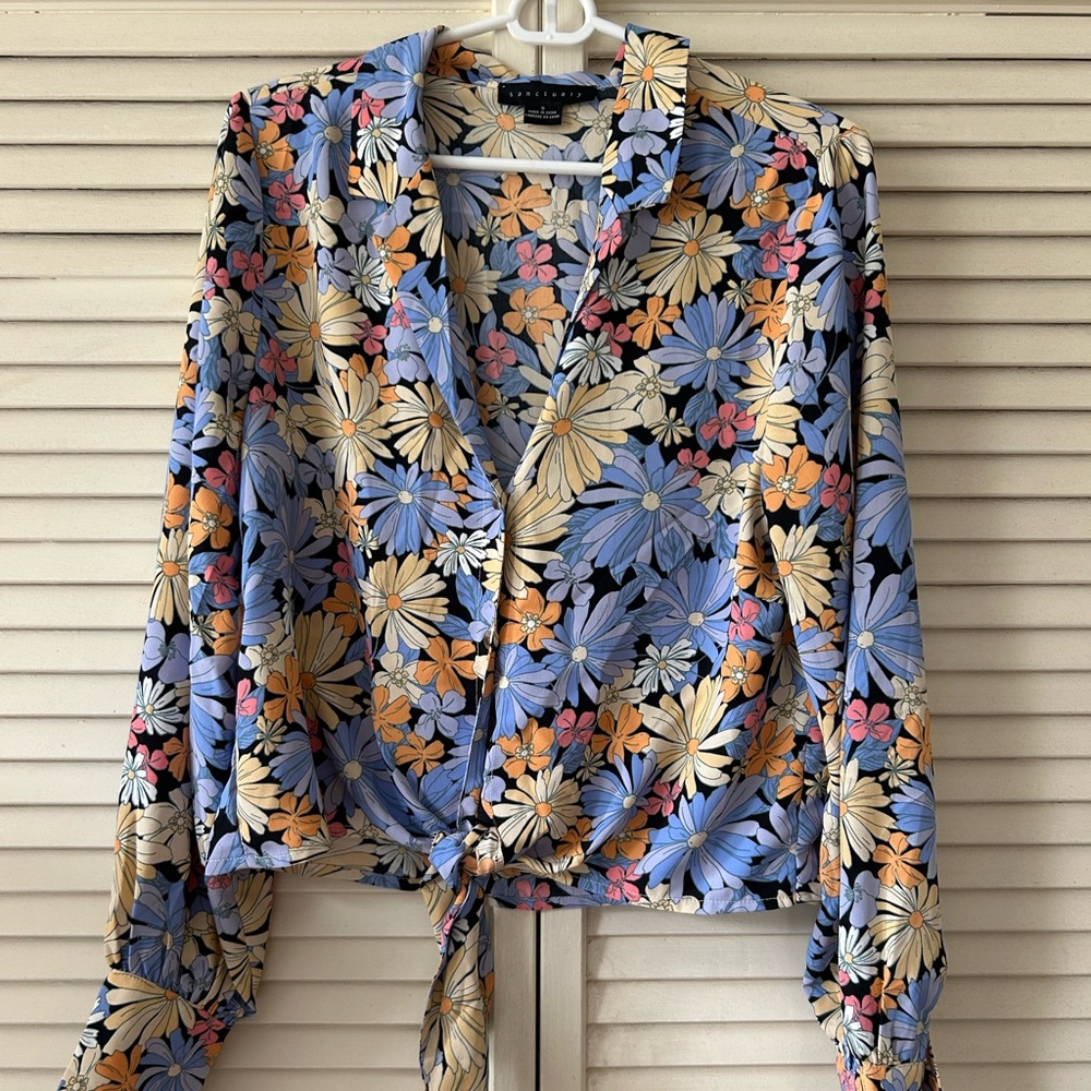 Sanctuary Multicolor Floral Button-Down with Tie in Front